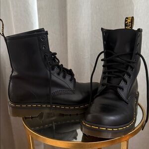 Dr. Martens Black Boots with Yellow Stitching